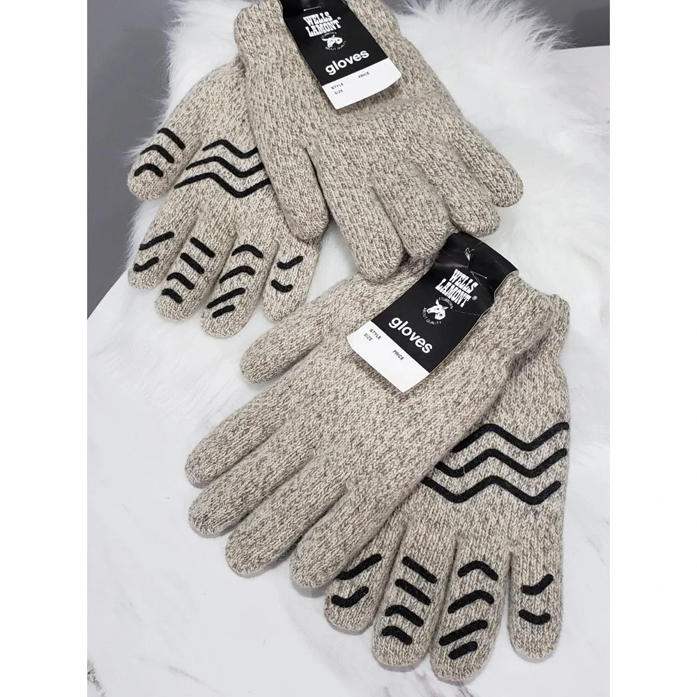 NEW VINTAGE PVC GRIP Wells Lamont Knit Gloves Winter Work Garden Outdoor Gray